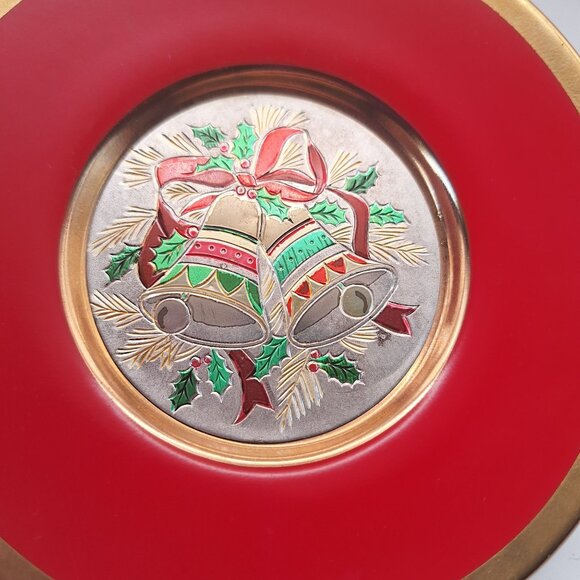 VINTAGE ART OF CHOKIN 24K GOLD CHRISTMAS BELLS DECORATIVE PLATE - Picture 4 of 4